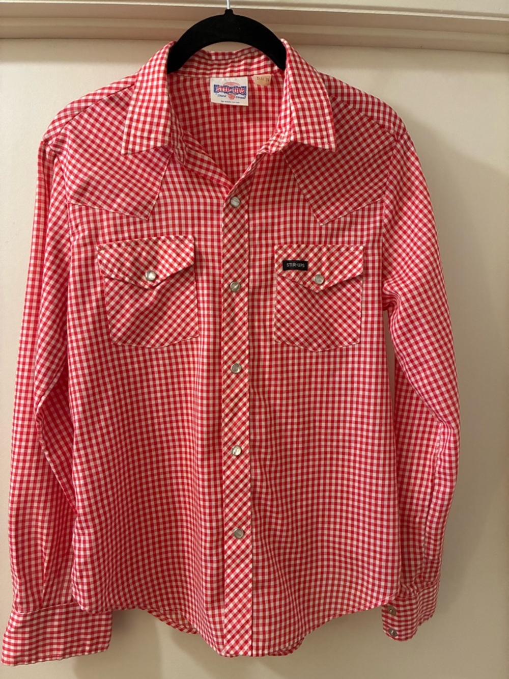 Vintage 1970s Stir-Ups by Shirt Street  Red Gingham Snap-Front Western Shirt